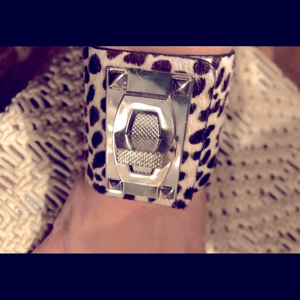 Snow leopard - calf hair cuff bracelet